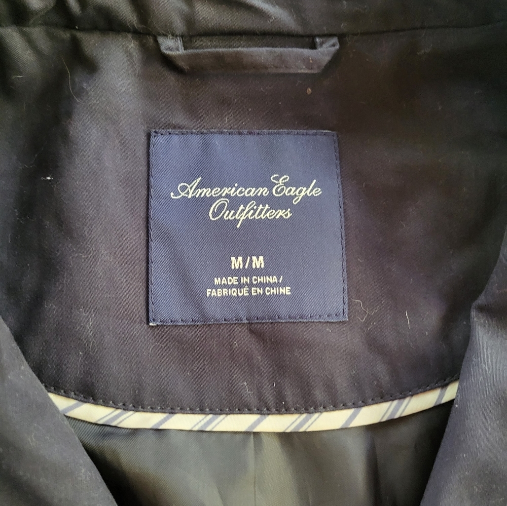 American Eagle Navy Pinstripe Preppy Business Casual Blazer Size Medium - Picture 4 of 6